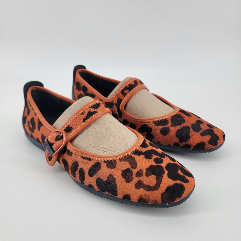 HOFF Scala Mary Jane Women 9 Orange Black Leopard Calf Hair Buckle Flat Shoes